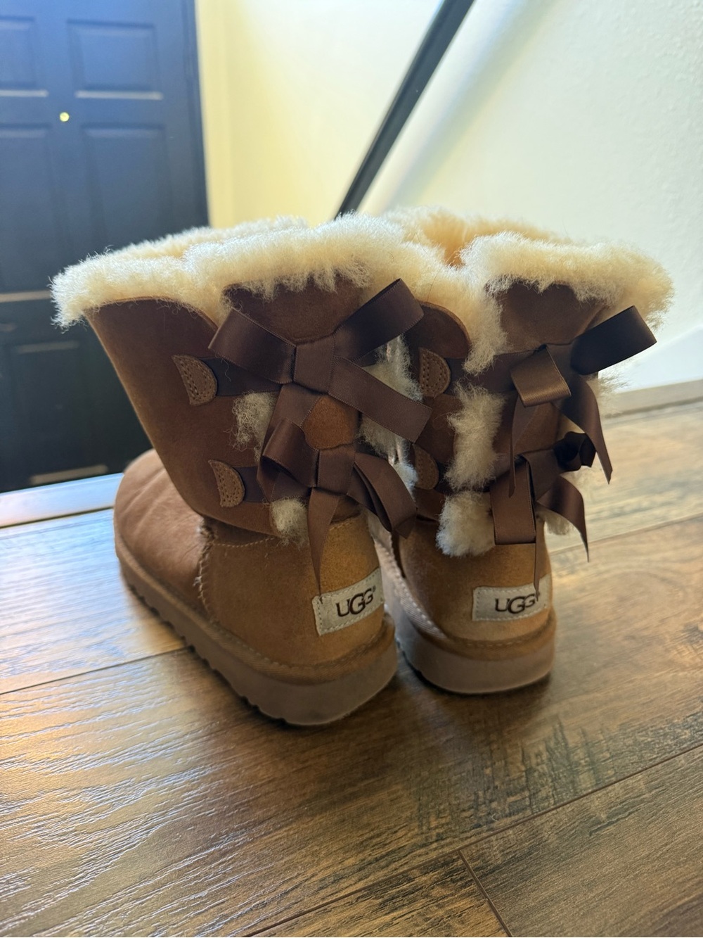 UGG Chestnut Suede Bow-Back Shearling Boots